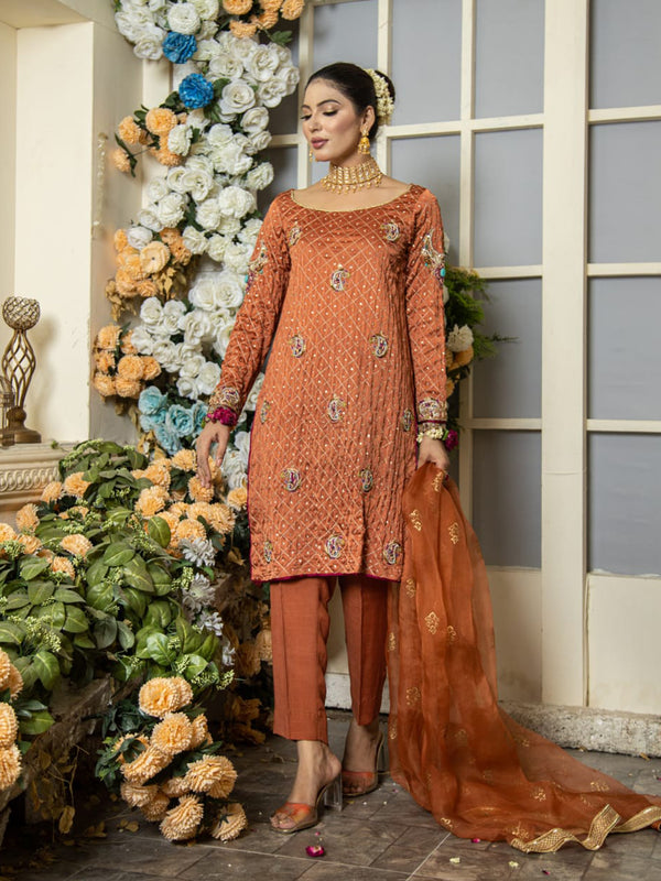 Rust Orange Pure Silk Dress