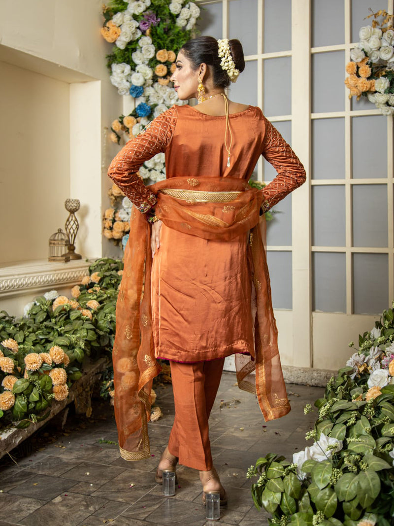 Rust Orange Pure Silk Dress