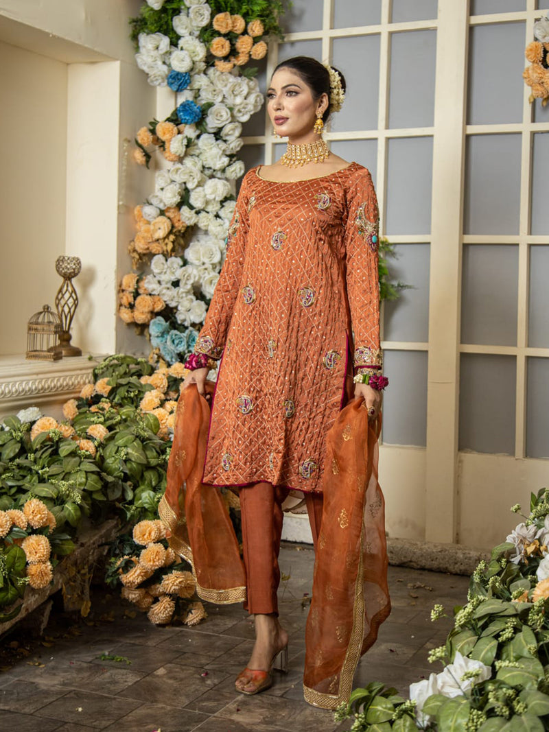 Rust Orange Pure Silk Dress