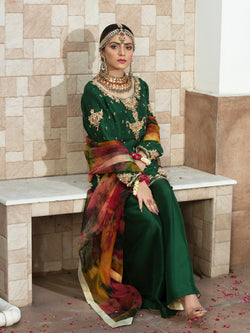 Green Pure Raw Silk Sharara