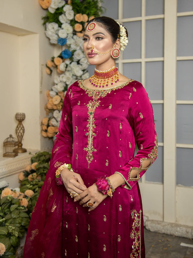 Intricately crafted pure silk plum Outfit