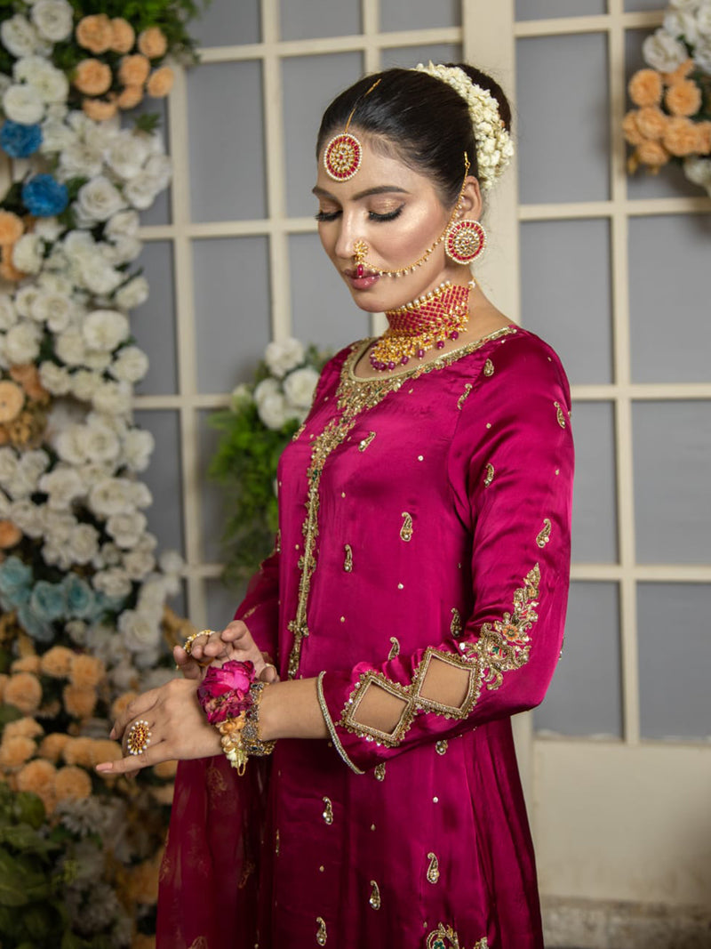 Intricately crafted pure silk plum Outfit