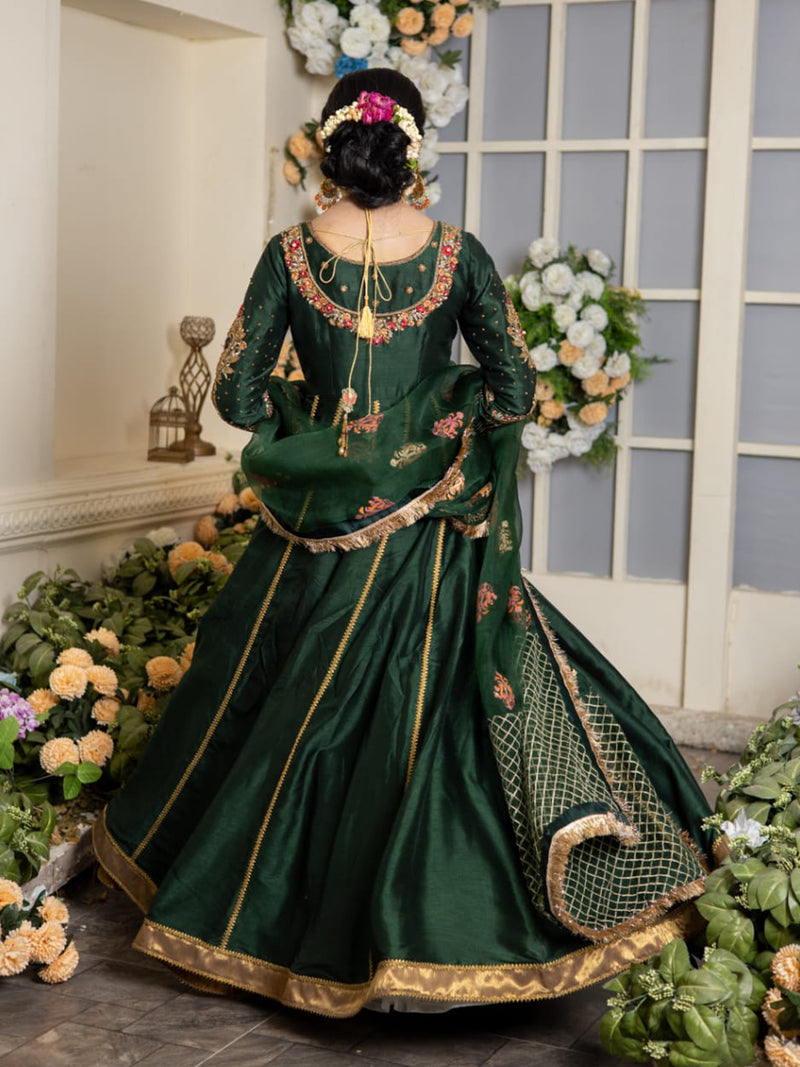 Green Raw Silk Kalidaar Peshwas Outfit