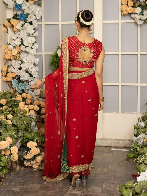 Classic red chiffon saree