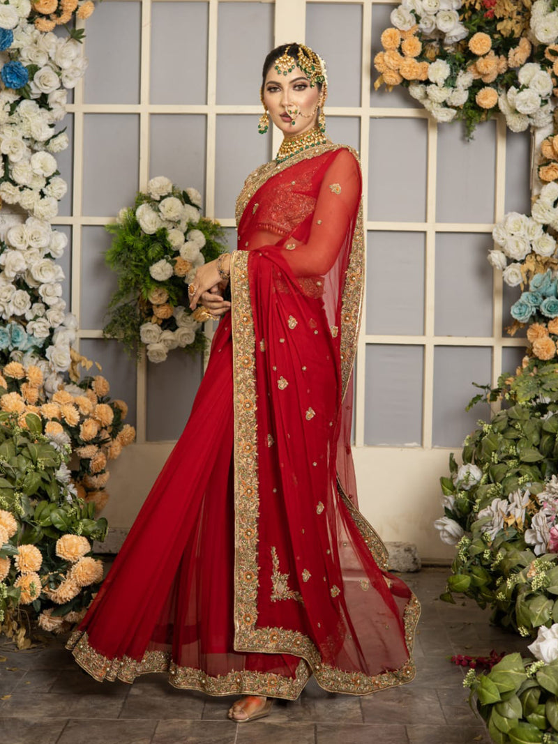 Classic red chiffon saree