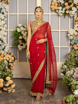 Classic red chiffon saree