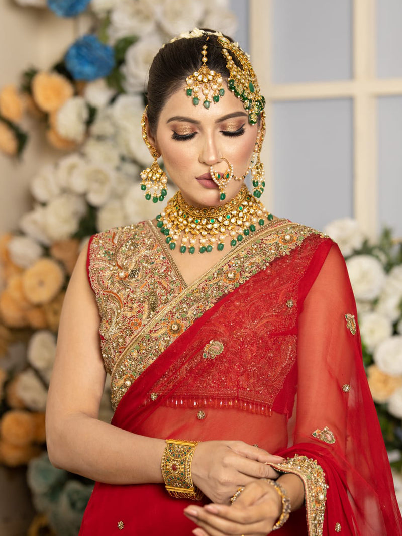 Classic red chiffon saree