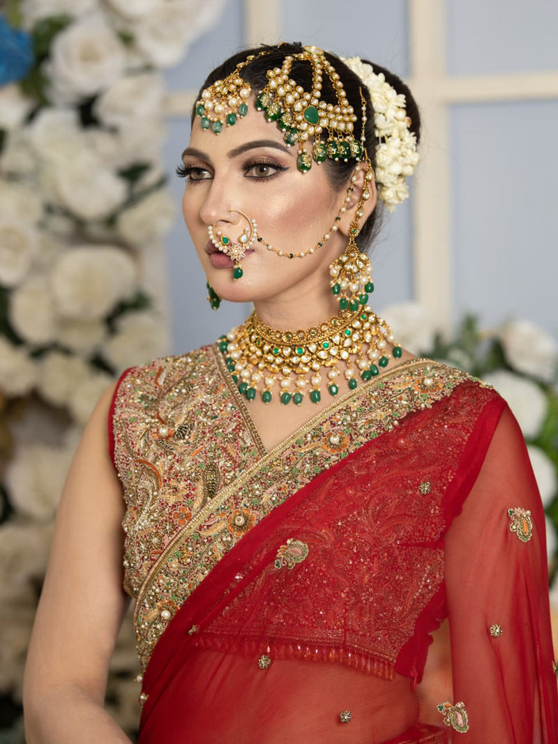 Classic red chiffon saree