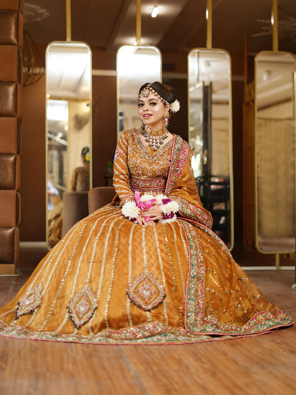 mustard golden bridal lehenga choli