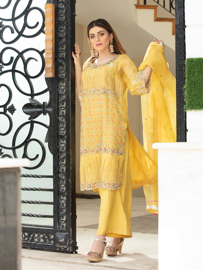 Yellow Pure Organza Outfit