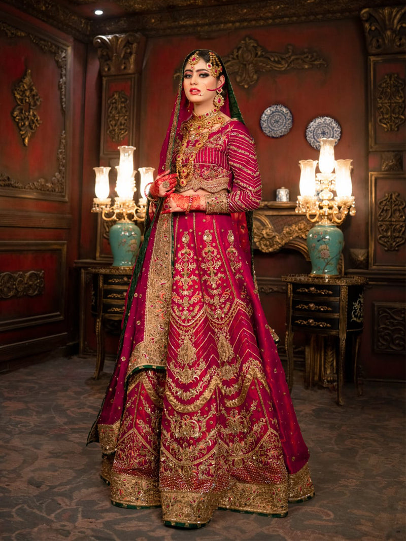 cherry red lehnga choli bridal dress