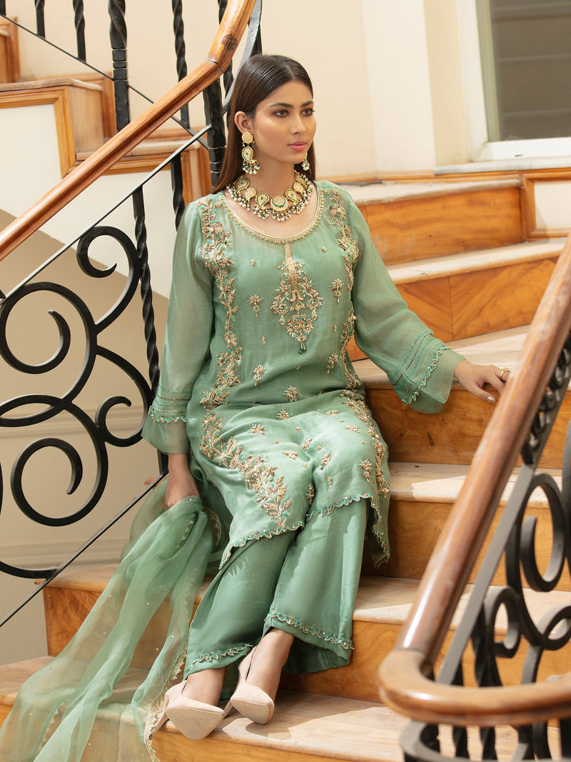 Mint Green Cotton Net Dress