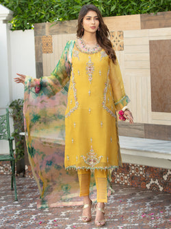 Yellow Pure Organza Suit